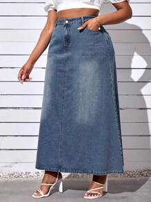 SHEIN SXY 加大牛仔裙 - 深色水洗藍 - 查看 4