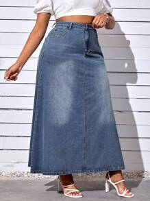 SHEIN SXY 加大牛仔裙 - 深色水洗藍 - 查看 5