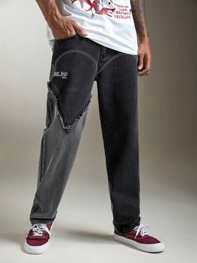 Street Life Hombres Jeans de pierna recta de dos tonos crudo