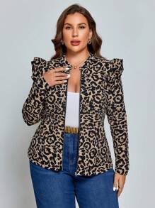 Chikora Plus Leopard Print Zip Front Coat In Fall/Winter - Multicolor - View 3