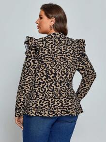 Chikora Plus Leopard Print Zip Front Coat In Fall/Winter - Multicolor - View 2