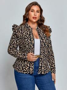 Chikora Plus Leopard Print Zip Front Coat In Fall/Winter - Multicolor - View 6