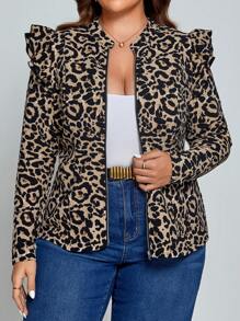 Chikora Plus Leopard Print Zip Front Coat In Fall/Winter - Multicolor - View 1
