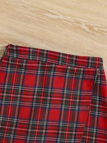 女大童高領T恤&格子呢圖案不對稱下擺半身裙適用於聖誕 - 彩色 - 查看 5