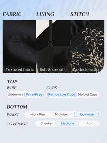 SHEIN Swim Bañador bikini de cheurón cinta con tira cruzada - Negro - Ver 4