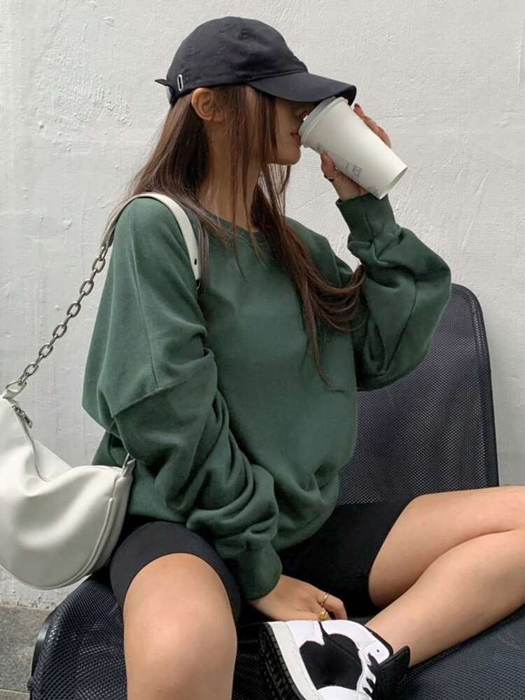 Solid Drop Shoulder Sweatshirt