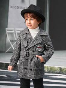 SHEIN Kleine Jungen Zweireihiger Mantel mit Hahnentrittmuster und Patch Detail für Weihnachten