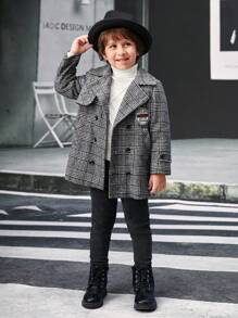 SHEIN Kleine Jungen Zweireihiger Mantel mit Hahnentrittmuster und Patch Detail für Weihnachten