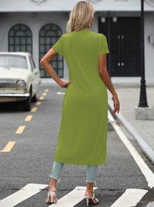 SHEIN LUNE Solid Split Thigh Longline Tee - Green - View 2