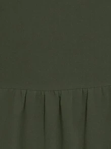 SHEIN LUNE Ruffle Trim Button Detail Smock Dress - Army Green - View 8