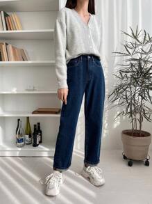 DAZY High Waist Straight Leg Jeans - Dark Wash - View 6