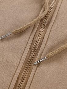 ROMWE MEN Anime Men Floral & Japanese Letter Graphic Drawstring Thermal Lined Hoodie - Khaki - View 4