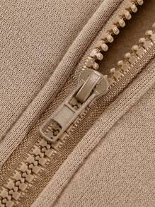 ROMWE MEN Anime Men Floral & Japanese Letter Graphic Drawstring Thermal Lined Hoodie - Khaki - View 5