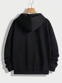 ROMWE MEN Goth 男士骷髏&字母圖案拉鏈開襟抽繩連帽衫 - 黑色 - 查看 2