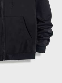 ROMWE MEN Goth 男士骷髏&字母圖案拉鏈開襟抽繩連帽衫 - 黑色 - 查看 4