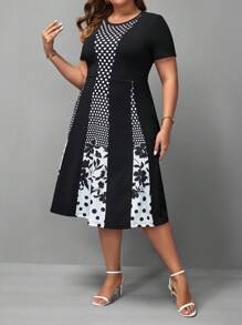 SHEIN Clasi Hơn Chấm bi & In hoa Đầm - Đen và trắng - Xem 5