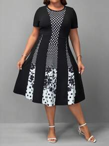 SHEIN Clasi Hơn Chấm bi & In hoa Đầm - Đen và trắng - Xem 6