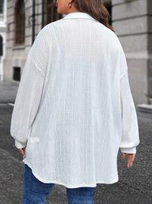 SHEIN LUNE Plus Drop Shoulder Flap Detail Coat - White - View 2