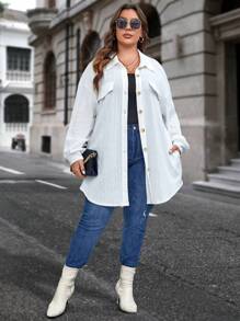 SHEIN LUNE Plus Drop Shoulder Flap Detail Coat - White - View 3