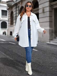 SHEIN LUNE Plus Drop Shoulder Flap Detail Coat - White - View 5