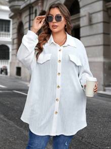 SHEIN LUNE Plus Drop Shoulder Flap Detail Coat - White - View 6