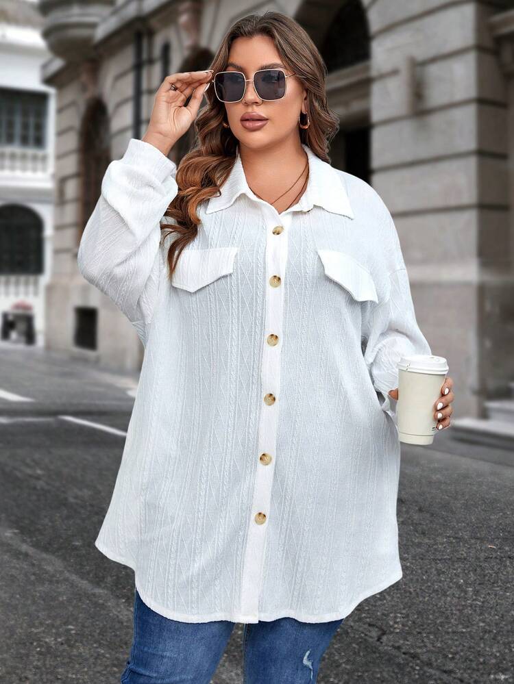 Plus Drop Shoulder Flap Detail Coat