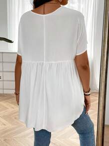 SHEIN LUNE Plus Floral Embroidery Batwing Sleeve Blouse - White - View 2