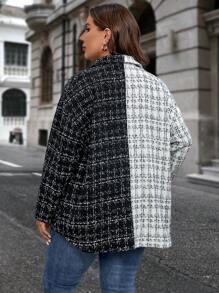 SHEIN Clasi Plus Plaid Pattern Drop Shoulder Overcoat - Black and White - View 2