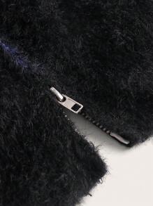 SHEIN EZwear 蝴蝶樣式拉鏈開襟連帽短款開衫 - 黑色 - 查看 4