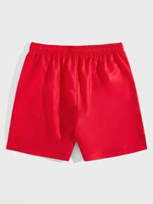 ROMWE MEN Street Life Spring/Summer Beach Vacation Graphic Red Men Letter & Palm Tree Print Drawstring Waist Shorts - Red - View 2