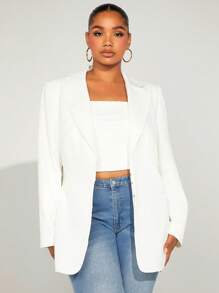 SHEIN SXY 大碼西裝領鉤眼扣西裝外套 - 白色 - 查看 1