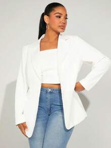SHEIN SXY 大碼西裝領鉤眼扣西裝外套 - 白色 - 查看 3