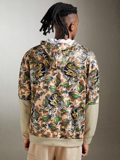 Street Life Guys Camo Dragon Print Drawstring Hoodie