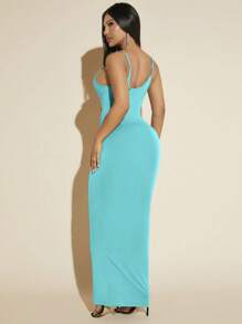 SHEIN SXY Prom Dress;Solid Mermaid Hem Cami Dress - Mint Blue - View 2