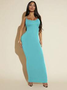 SHEIN SXY Prom Dress;Solid Mermaid Hem Cami Dress - Mint Blue - View 3