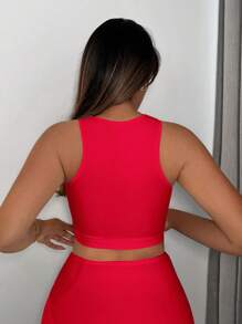 SHEIN SXY 前鏤空短款背心 - 紅色 - 查看 2