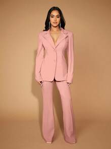 SHEIN SXY Commute Minimalist Office Old Money Simple Sexy And Elegant Black And White Polka Dot Women's Pants - Dusty Pink - View 3