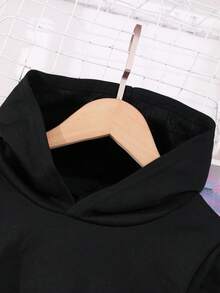 SHEIN 女大童火&蝴蝶圖案短款連帽衫和運動褲&背心上衣 - 黑色 - 查看 3