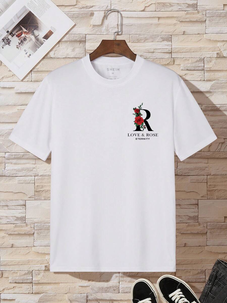 Men Floral And Letter Graphic Tee - White - View 1