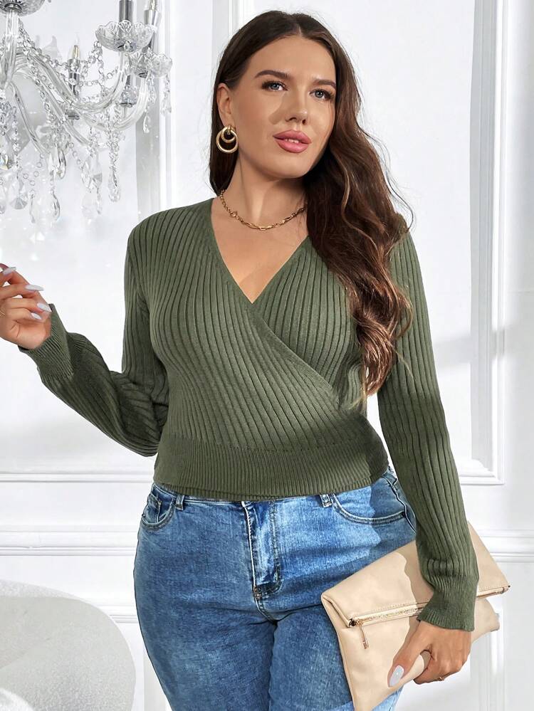 Plus Tie Back Ribbed Knit Sweater