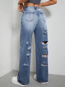 SHEIN EZwear Rách Quần legging thẳng - Rửa nhẹ - Xem 4
