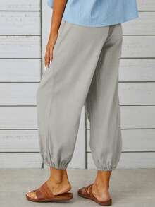 Pantalones zanahoria con doble bolsillo con nudo delantero - Gris Claro - Ver 2