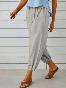 Pantalones zanahoria con doble bolsillo con nudo delantero - Gris Claro - Ver 3