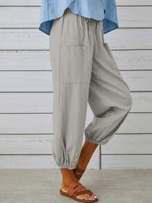 Pantalones zanahoria con doble bolsillo con nudo delantero - Gris Claro - Ver 4
