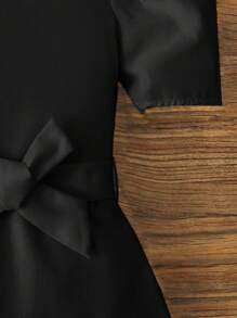 女孩泡泡袖腰帶襯衫 - 黑色 - 查看 4