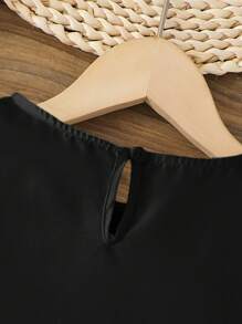 女孩泡泡袖腰帶襯衫 - 黑色 - 查看 5