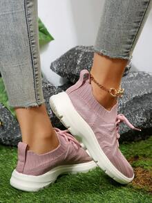 Fashion Knitted Breathable Sports Shoes, Outdoor Comfortable Sneakers - Pink - View 2