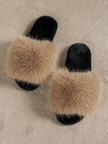 Women's Autumn/Winter Home Plush Flat Slippers With Strap