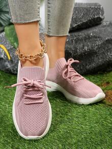Fashion Knitted Breathable Sports Shoes, Outdoor Comfortable Sneakers - Pink - View 4
