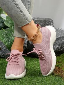 Fashion Knitted Breathable Sports Shoes, Outdoor Comfortable Sneakers - Pink - View 6